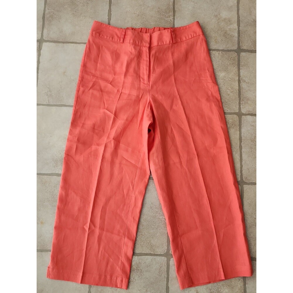 Onque Casuals Women’s Orange Cropped Pants Sz M 100% Linen Boho Beachy Coastal
